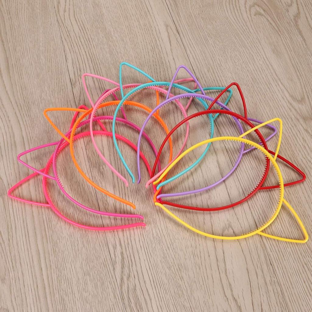 Frcolor Cat Ear Headbands, Plastic Hairbands, Hair Clips for Kids, Costume Hair Ornaments, for Parties, 10-Piece Set (Mixed Colors)