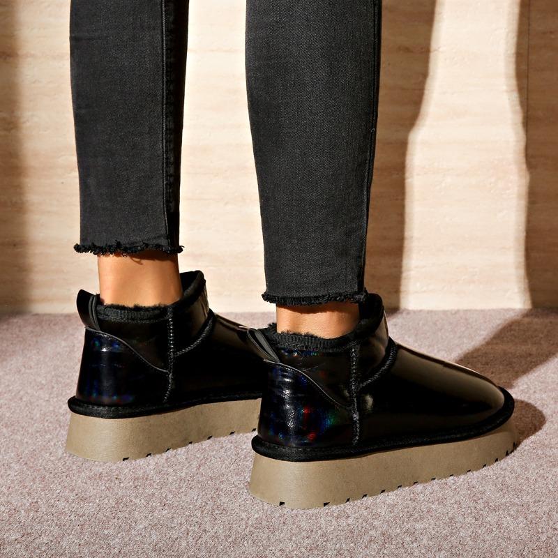 Fashion Platform Bull Tendon Non-Slip Snow Boots Women Winter Waterproof Plus Fleece Short Pin Cotton Shoes