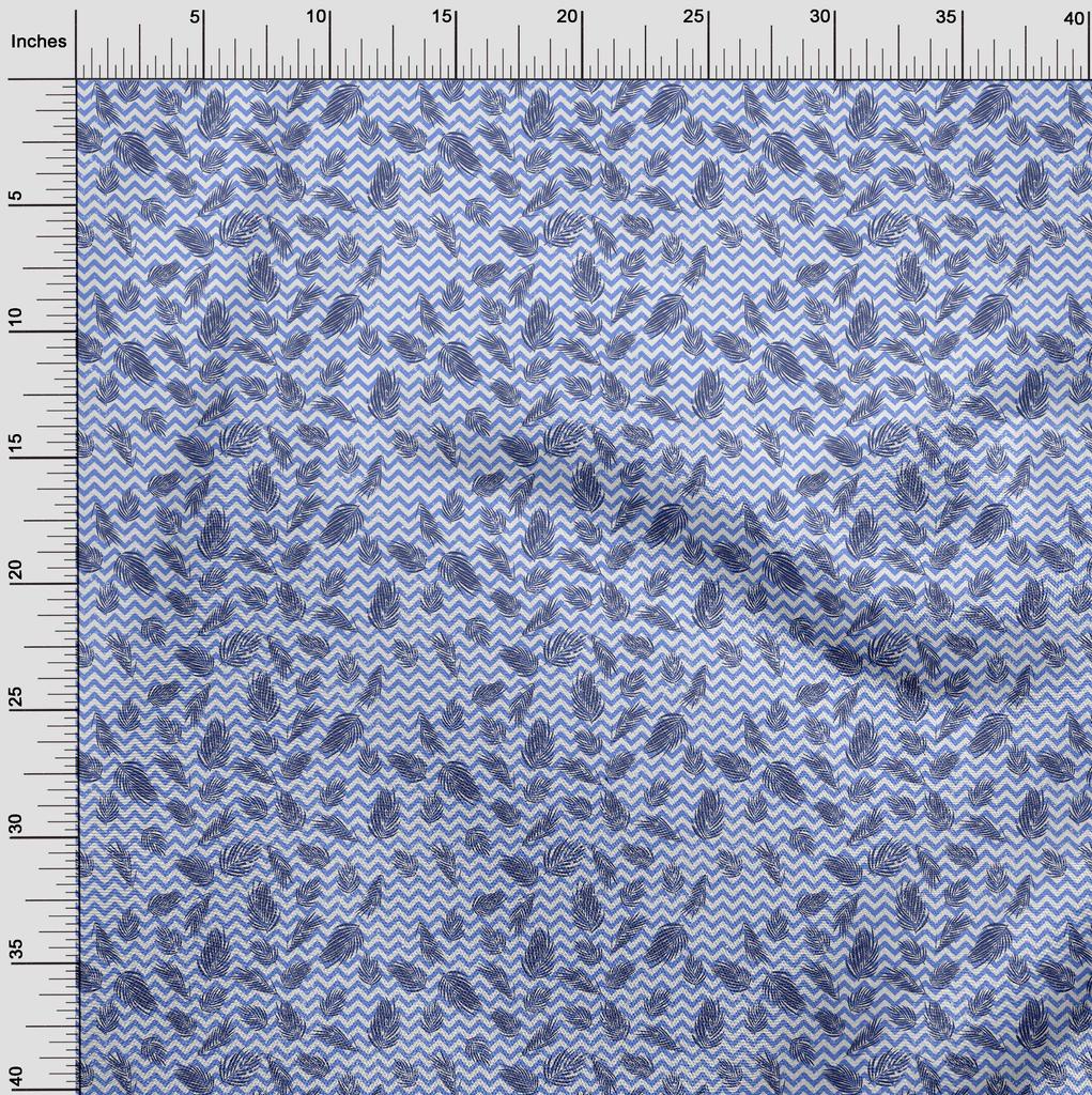 oneOone Cotton Flex Medium Blue Fabric Leaf With Chevron Dress Material Fabric Print Fabric By The Yard 40 Inch