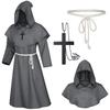Mittelalterliche Mönchshaube Umhang Zauberer Priester Kostüme Halloween Robe Zauberer Ritter Umhang Erwachsener Teenager Outfit Party Requisiten Set
