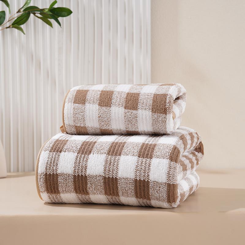 

Минималистичный клетчатый набор банных полотенец из кораллового флиса, высоко впитывающий, мягкий, толстый, для ванной, спа, дома, быстросохнущий, большого размера 35*75cm 1pcs кофейный