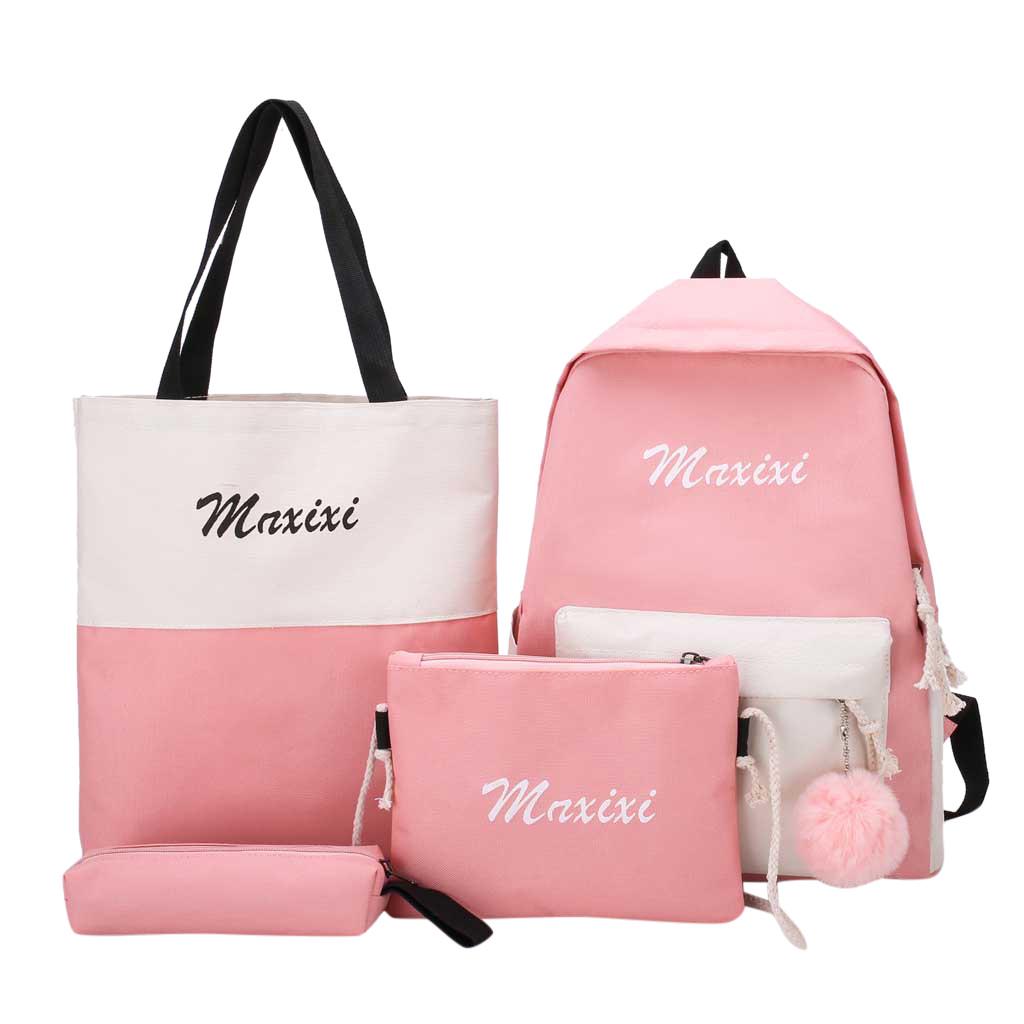 4Pcs Women Letter Canvas Hand Bag Shoulder Bag Crossbody Bag Pencil Case Package for Students Teens Girls Boys kids