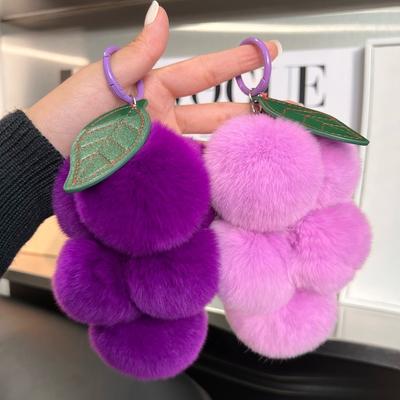 Cute Furry Grape Keychain Car Keys Accessories High Quality Fluffty Fruit Keychain Kawaii Soft Fur Plush Peach Keyring Pendant