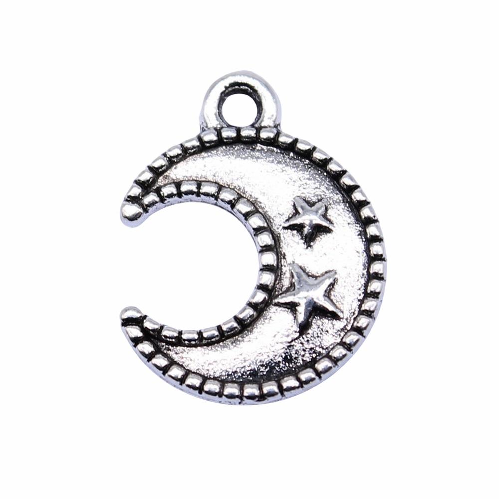 

20шт Лунные звезды Шармы Шармы Античное серебро Цвет Цинковый сплав 15X12mm