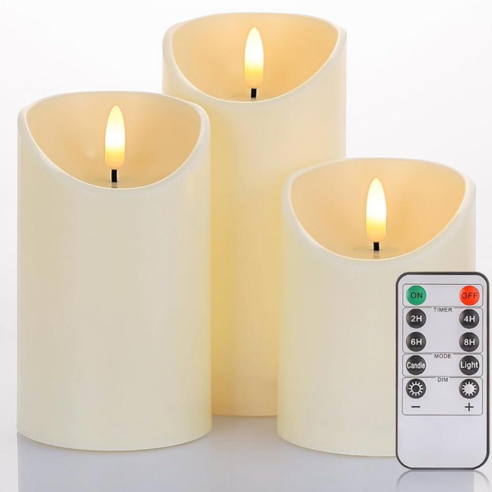 Weißes flammenloses LED-Kerzenlicht mit eingebetteter Sternenlichterkette, 3 LED-Kerzen mit Fernbedienung und Timer für Weihnachten zu Hause