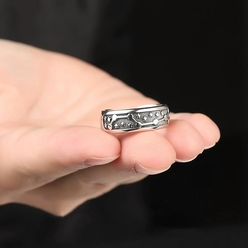 Buyee 925 Sterling Silver Fashion Ring Finger Adjustable Constellation Jewelry Circle for Women Men Fine Silver Ring Gift