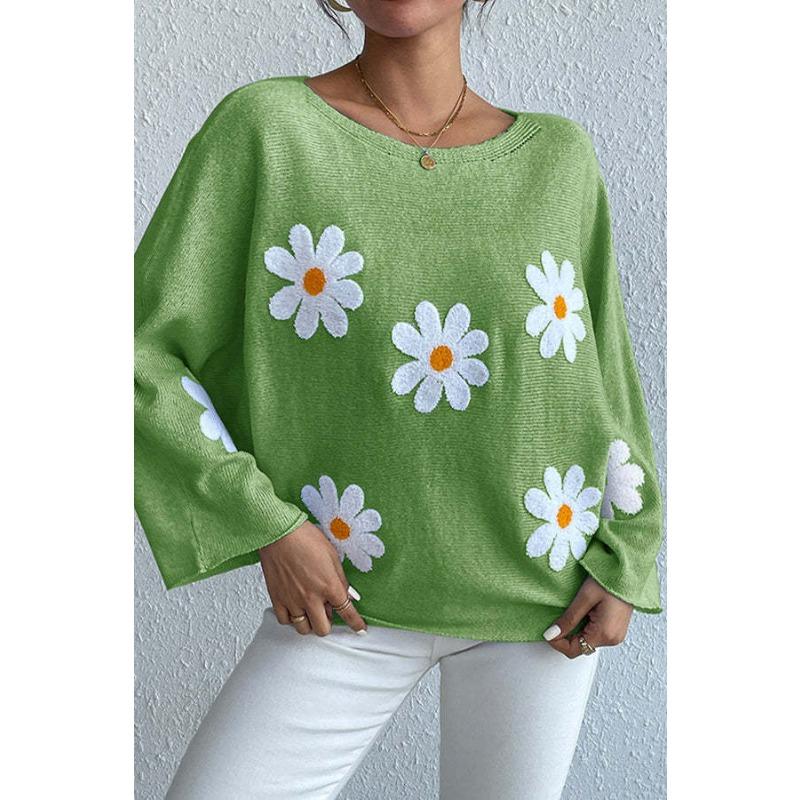 

Женский осенне-зимний свитер с круглым вырезом и вышивкой, свободная линия плеч XL светло-зеленый