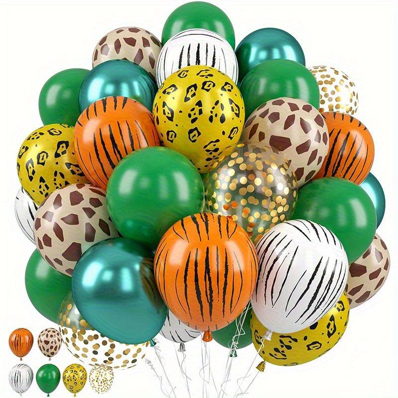 Set de 47 ballons Safari Jungle 30 cm Ballons Imprimé Animalier 25 cm Ballons Confettis Vert Doré Décoration Fête d'Anniversaire