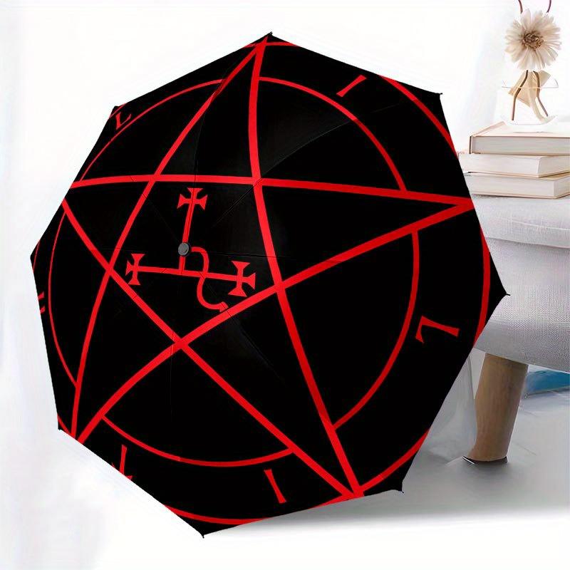 Red Pentagram Symbol Sticker, Mystic Alchemy DesignUmbrella with Cute Design, Portable 3-Fold Compact Umbrella for Men & Women, Valentine's Day Mother