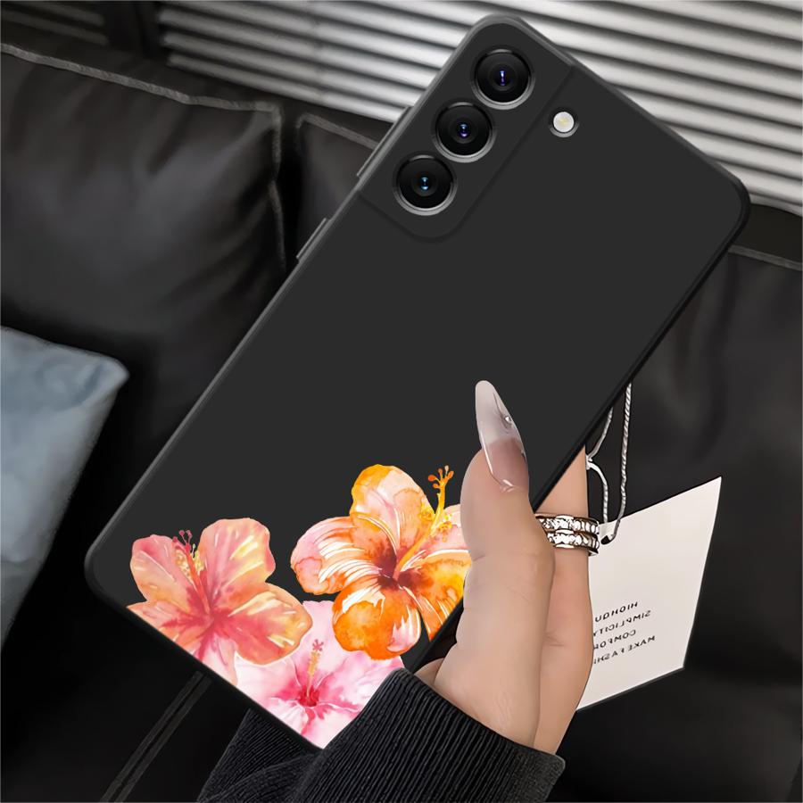 Case for Samsung Galaxy A70 A06 A04 A05 A50 A40 A16 A20 A13 A17 A10 A12 A30 A15 Black Soft Phone Cover Pink Lily Flower Pattern