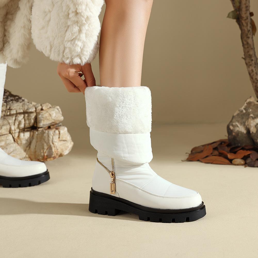 Autumn and Winter New Thickened Velvet Snow Boots Women's Medium and Long Tube Warm and Cold-resistant Boots Flat-bottomed Inner Mongolia Large Cotton