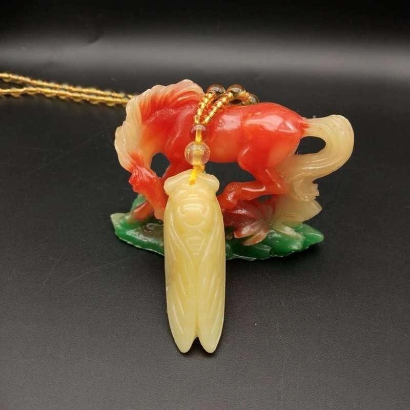 1 Pcs Cicada Shape Imitation Jade Pendant Necklace Stone Buddha For Women Men New
