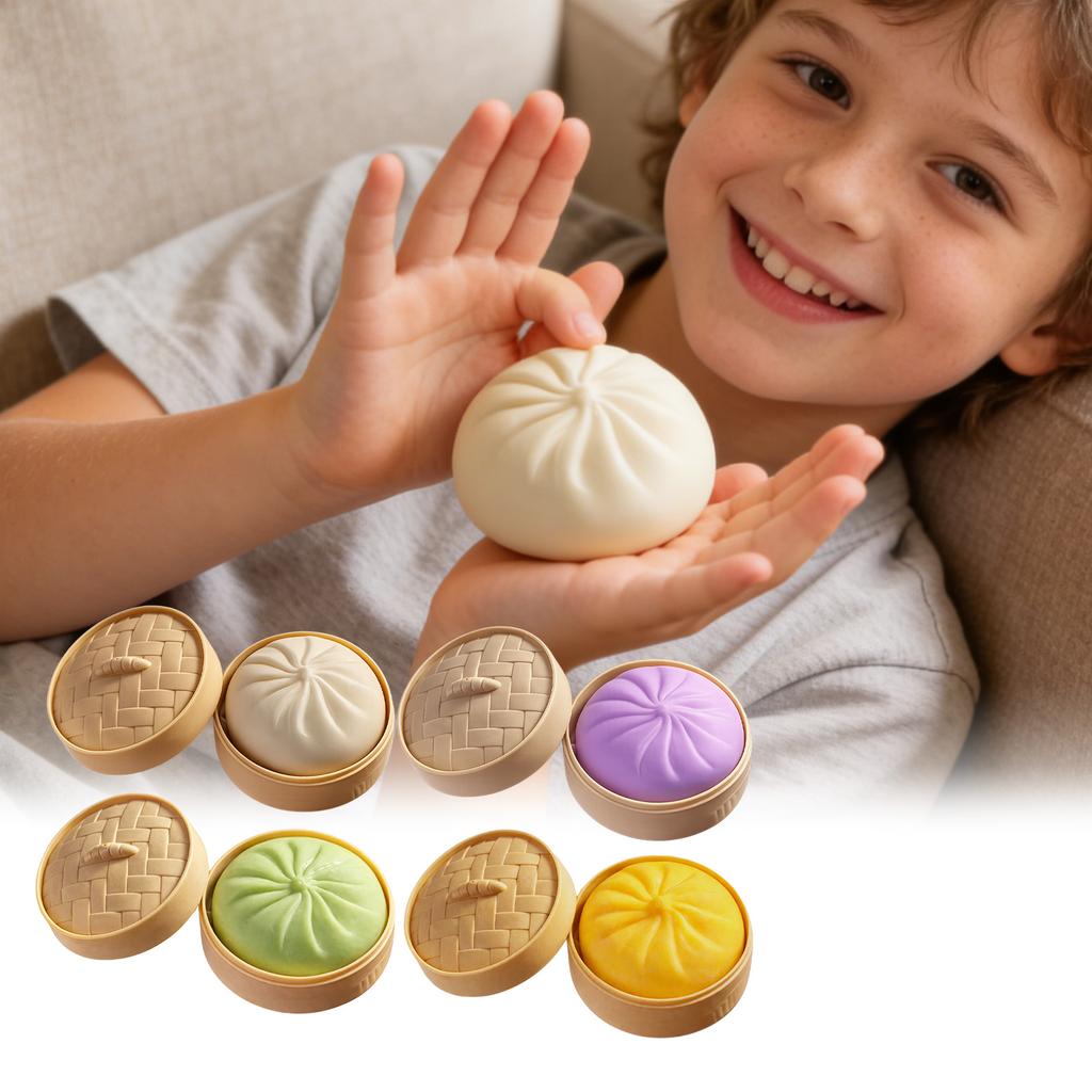 Colorful Dumpling Squishes Stress Balls Fidget Sensory Toys Simulation Food Squishies Bun With Steamer Dough Ball Gifts