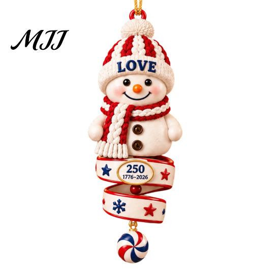 Indoor Outdoor Festive Decor 2026 Patriotic Snowman Christmas Ornament, Acrylic Hanging for Tree, Tree Ornament Holiday Pendant Home Party Accessory