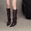 Fashion Bla High-Tube Long Boots Women's Faionable Retro Belted Pointed Toe Booties Spring Autumn PU Leather Cotton Lined Rubber ...