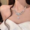 Collier Guochao avec serrure de sécurité sertie de diamants et perle en forme de goutte d'eau chaîne de clavicule personnalité de niche collier exagéré tempérament femme