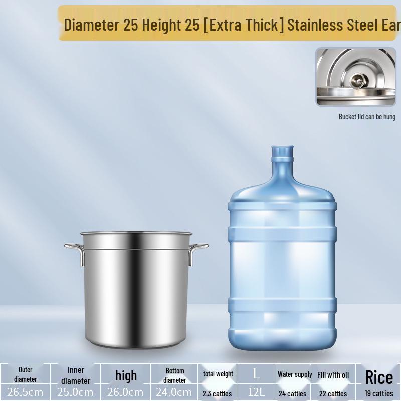 304 Stainless Steel Soup Pot with Lid - Thickened Round Barrel for Commercial Use, Ideal for Rice, Water, Braised Meat, and Porridge.