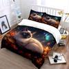 Blue-eyed Cat with Butterfly and Autumn Leaves Print Bedding Set 1 Duvet Cover 2 Pillowcases for Adult and Children Luxury Gift