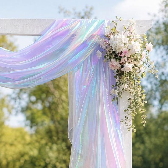 Iridescent  Organza Fabric, 59 Inch Wide Holographic Sheer Gauze, Lightweight Organza for Wedding & Halloween Decor, Photography Backdrop, DIY Dress