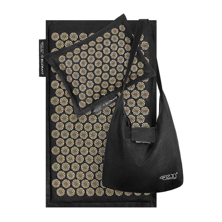4FIZJO ECO Acupressure Mat 68x42cm with Buckwheat Hulls and a Pillow, Black and Gold