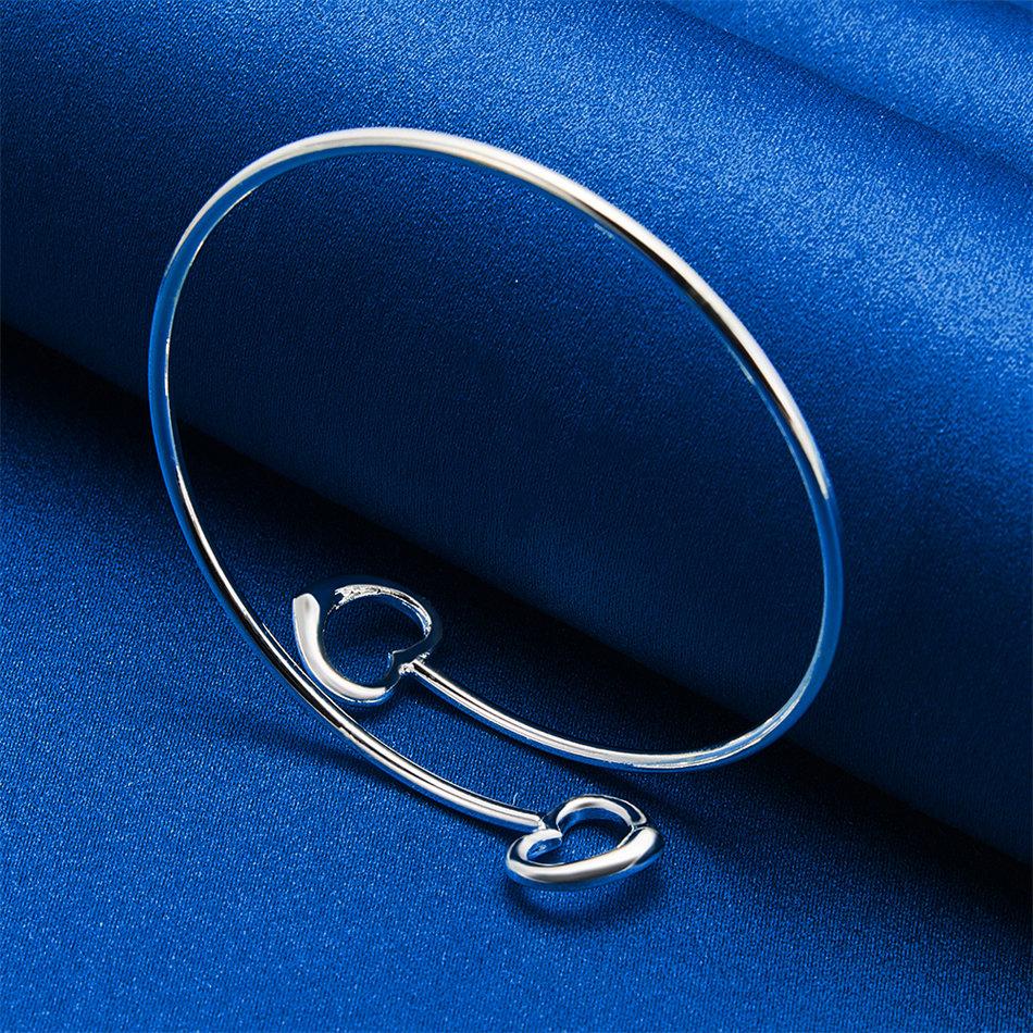 Luxurious 925 Sterling Silver Exquisite Heart-shaped Open Bracelet for Women's Fashion Parties and Wedding Accessories