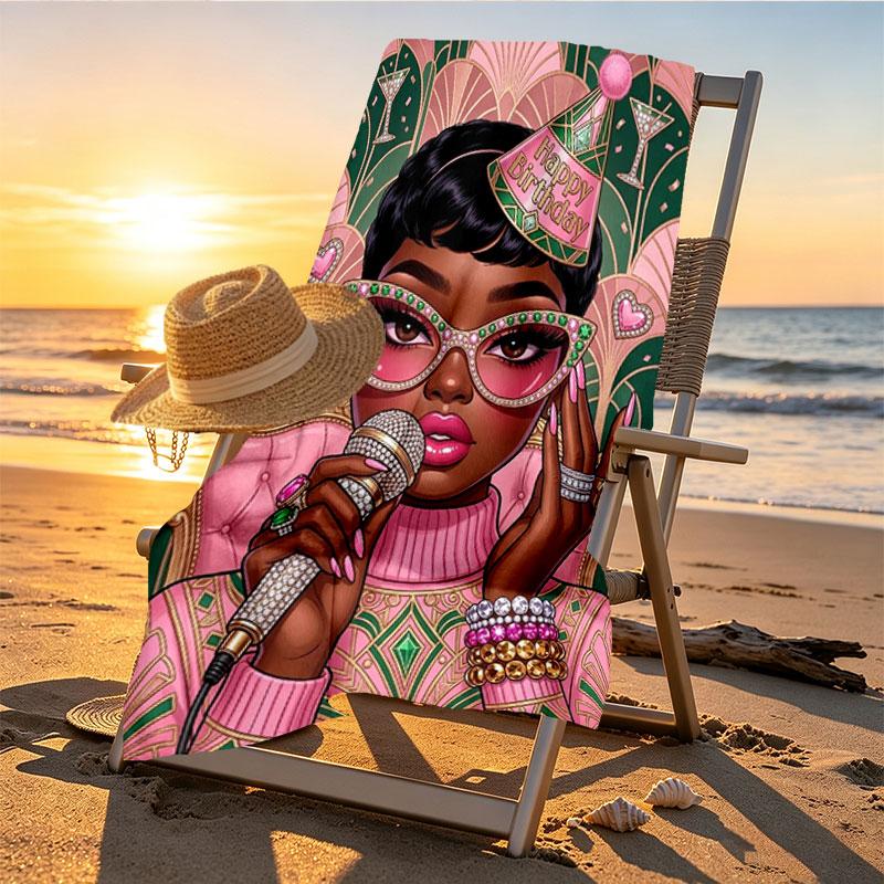 Alpha Kappa Alpha Print Beach Towel Design, Soft, Lightweight. for Home Bathroom, Spa, Pool, Yoga, Surfing, Camping, Gift for Family, Friend