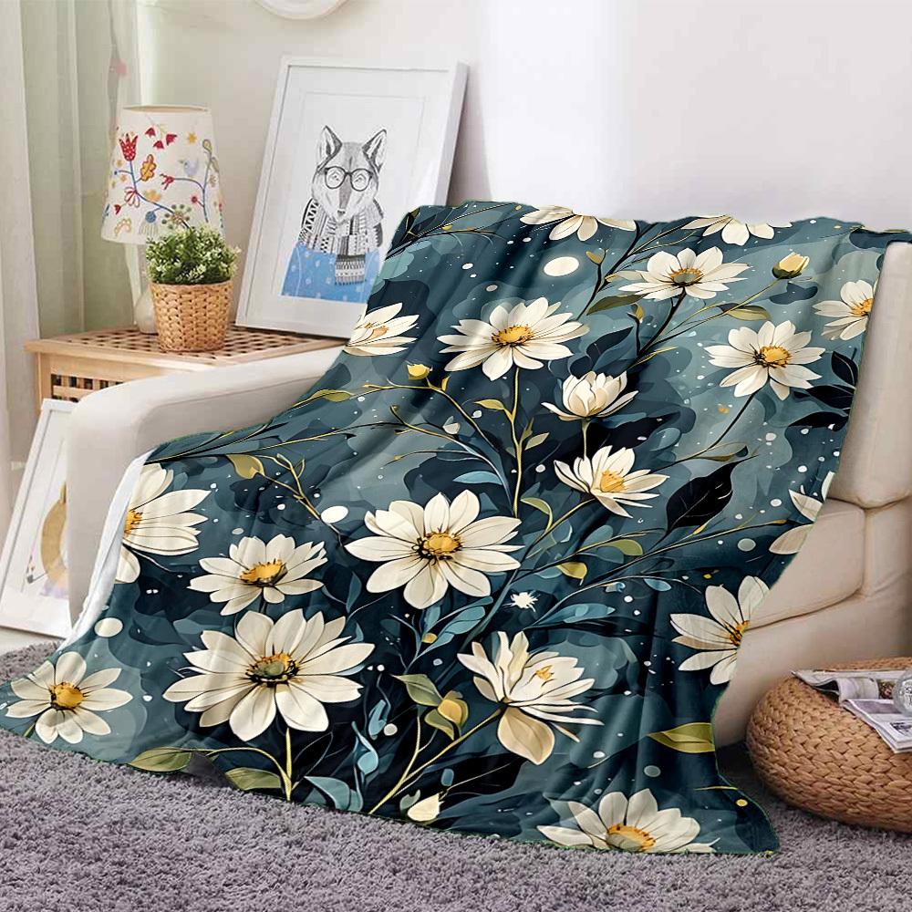 1pc Floral Pattern Blanket, Lightweight Flannel Throw Blanket for Sofa, Bed, Travel, Camping, Living Room, Office, Couch046
