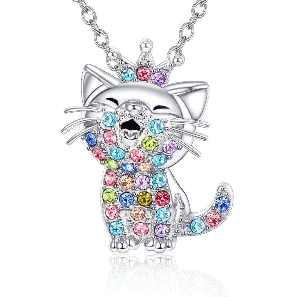 Colorful Heart Cat Necklace With Electroplated Finish For Women Jewelry