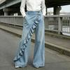 Women Denim Trousers, Wide Leg Elastic Waist Casual Pants, Soft Comfortable Loose Fit Trousers for Daily Wear Street Party