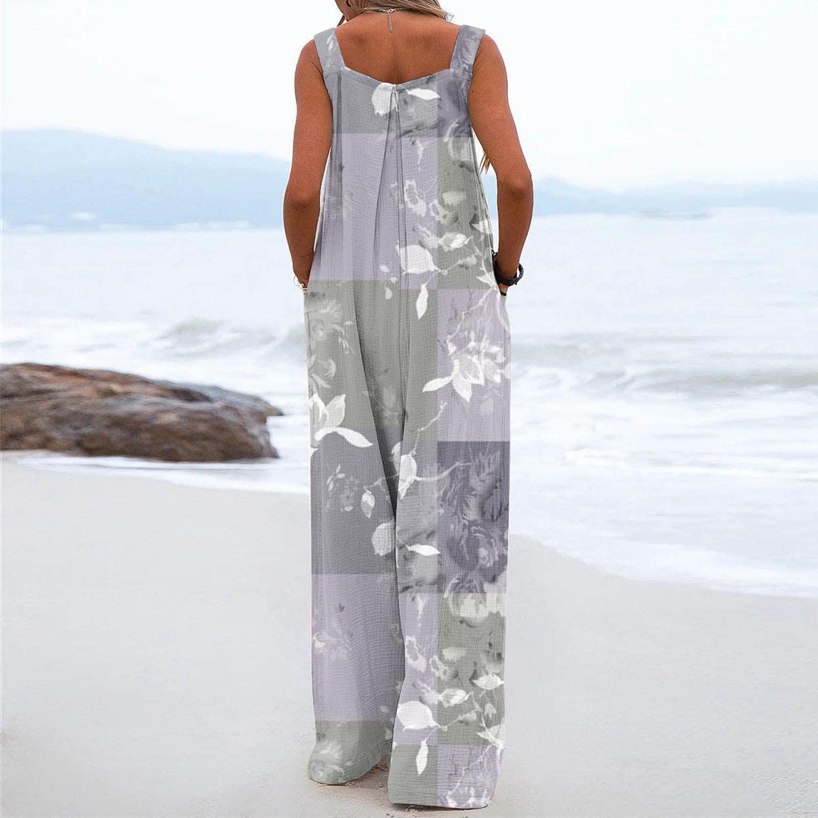 Женский модный повседневный свободный комбинезон без рукавов с карманами и принтом — фото 6