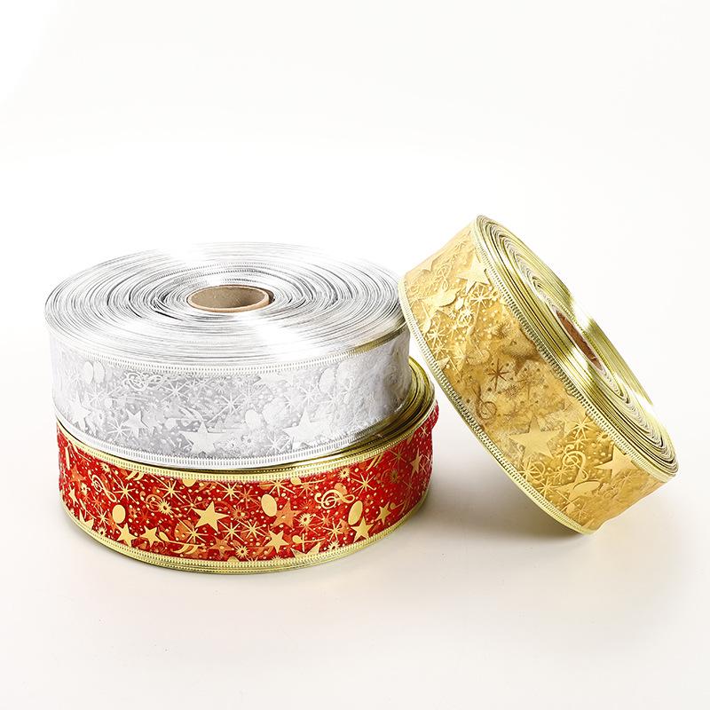 Gold and Silver Embroidered Christmas Ribbon for Gift Box Packaging