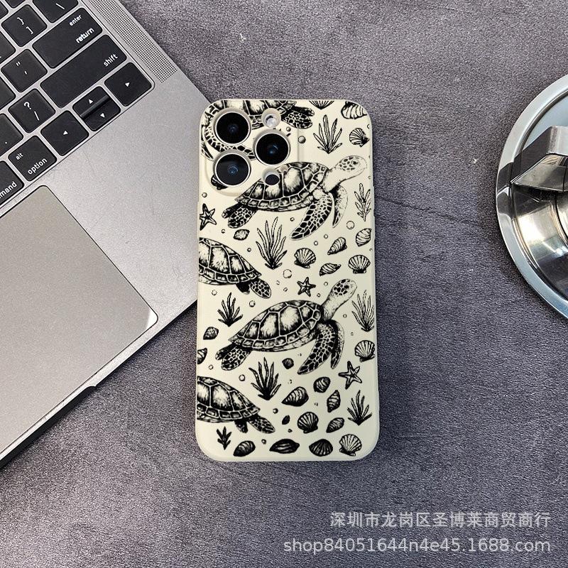 Line turtle suitable for iPhone15 mobile phone case 14PROMAX all-inclusive 13/11 anti-drop 16/15 protective case 17