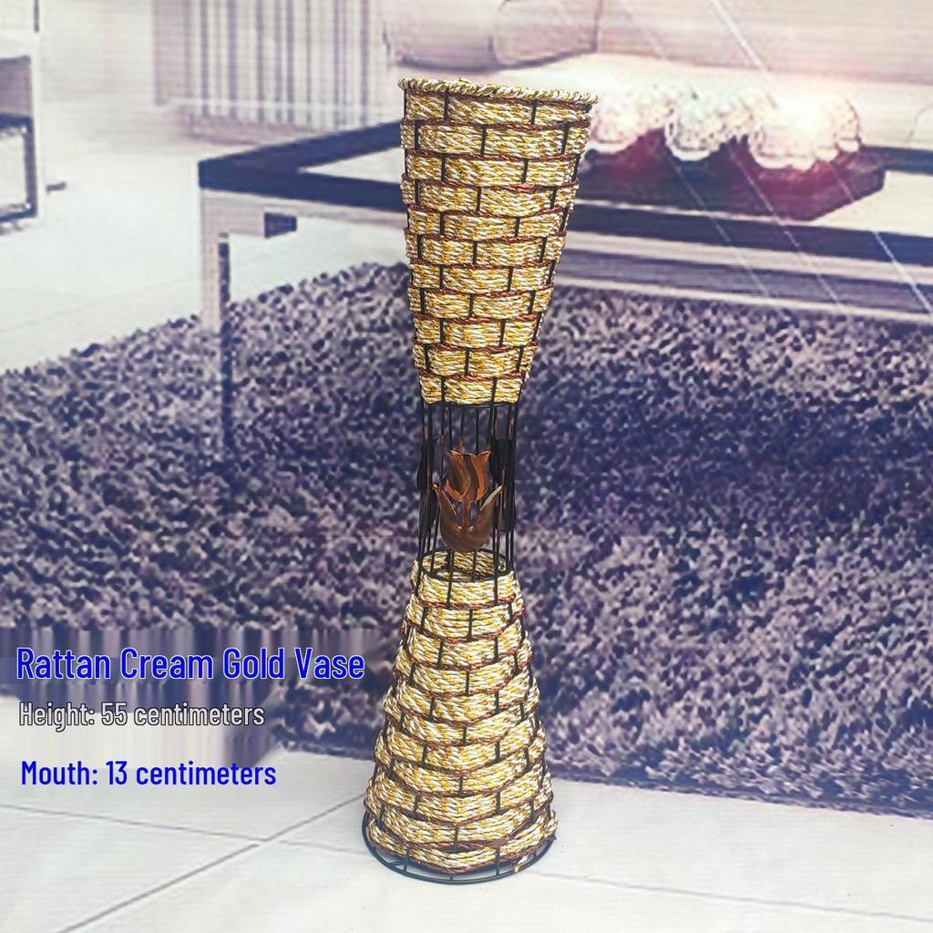Nordic Large Resin Rattan Vase for Dried Flowers - Ceramic Look, Iron Art Floor Decoration.