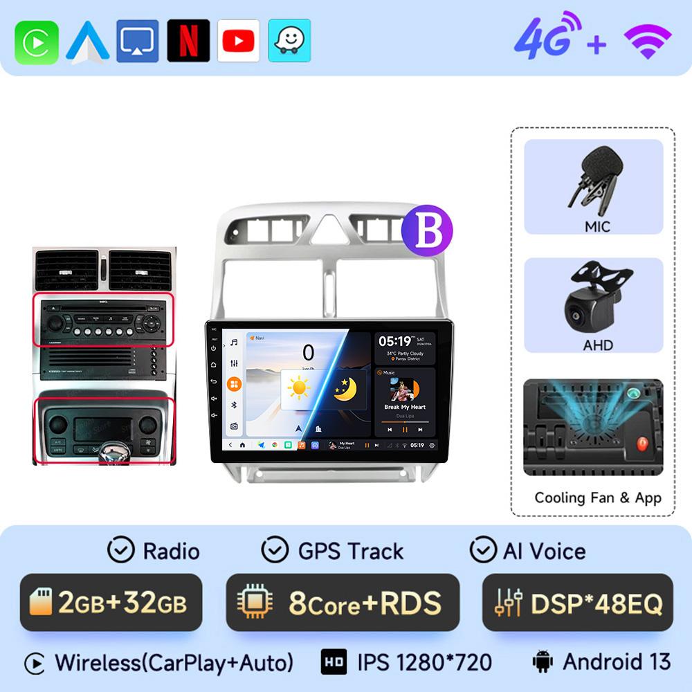 JIUYIN 9 Inch Car Radio For Peugeot 307 307CC 307SW 2002 - 2013 Wireless CarPlay Android Auto Car Intelligent No 2 Din 2din DVD