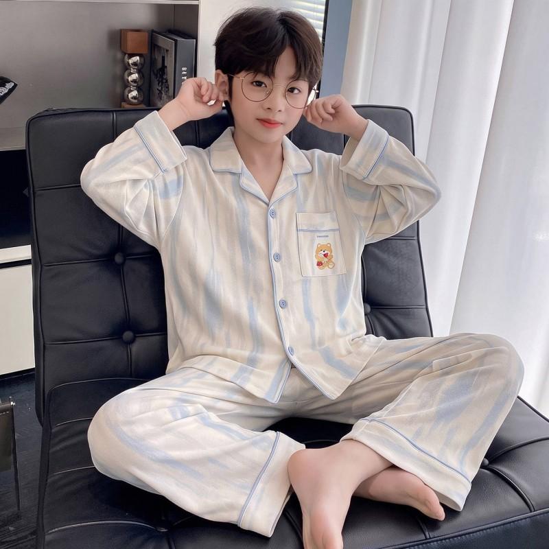 Boys Cotton Pajama Set Long Sleeve Cartoon Print Home Wear Kids 8 Years Comfortable Sleepwear