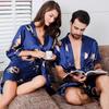 Summer Couple Silk Imitation Loungewear: Women's Nightgowns & Men's Bathrobes with Short Sleeves and Shorts.