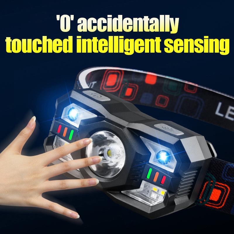 Led Rechargeable Headlamp Motion Sensor Waterproof Head Flashlights Torch For Outdoor Camping Fishing Head Lamp Search Light