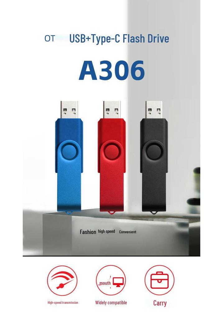 Custom Metal Dual-Head USB Flash Drive - Large Capacity with Logo Printing, Compatible with Computers and Mobile Phones