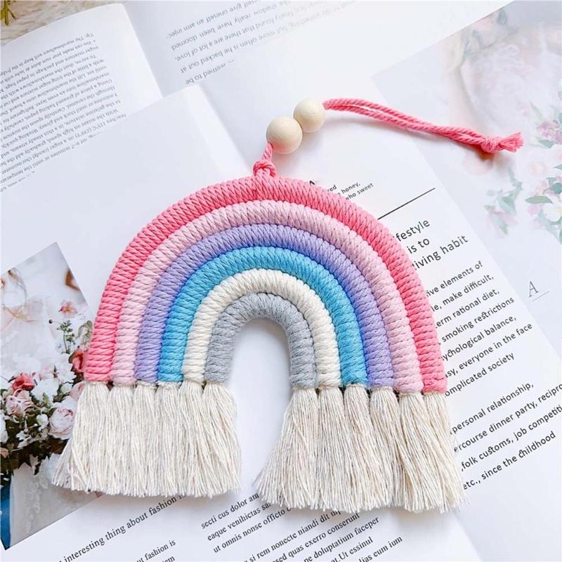 BeHandwovens Cotton Rope Rainbow Tassels Wall Car Pendants Rainbow Wall Hangings Holiday Decorations