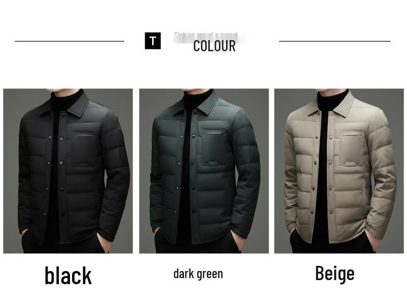 Men's Premium Lightweight Goose Down Jacket: Winter Casual Lapel Style, Middle-Aged Dad, 90% Down Warmth.
