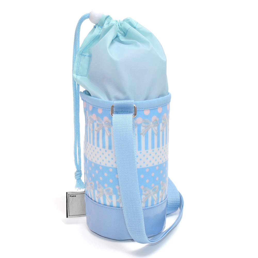 

COLORFUL CANDY STYLE Water Bottle Cover for Girls and Kids, Case Holder, Shoulder Strap, Small Size, Polka Dot and Lace Ribbon Design (Light Blue)
