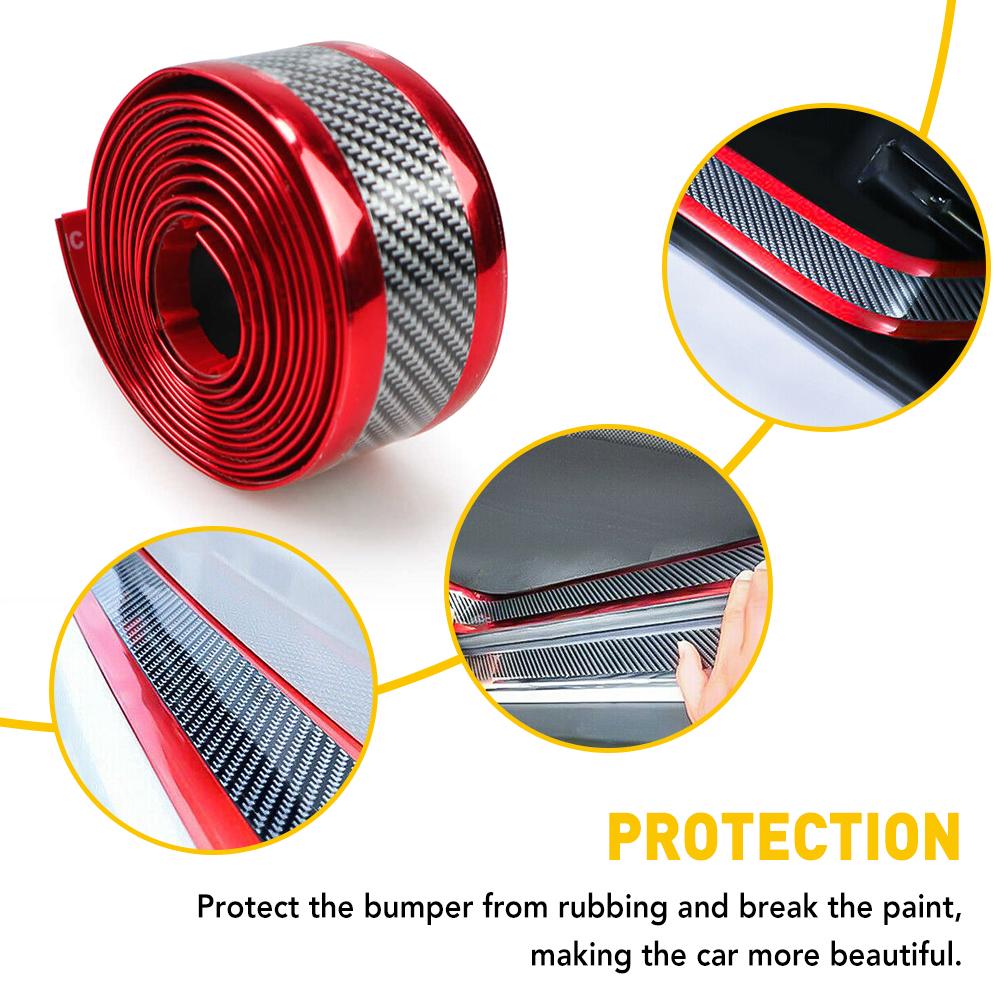 1Pcs Car Sticker Bumper Guard Decal Door Plate Sill Scuff Anti Scratch Red Carbon Fiber Auto Accessories