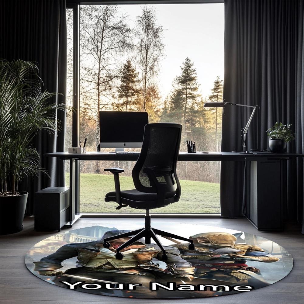Custom Name Assassin’s Creed Printed Round Rug Carpet Chair Rug Area Rug Entryway Doormats,for Office Chair Living Room Bedroom Kitchen Room.