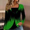 Tops for Women  Geometric Print Long Sleeve Fake Two‑Piece Top Fall Casual Slim Pullover Women's Long Sleeve Top