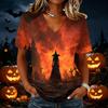 Women Casual Short Sleeve V Neck Pullover Top Halloween Pumpkin Print Lightweight Loose Fit Blouse for Everyday Wear