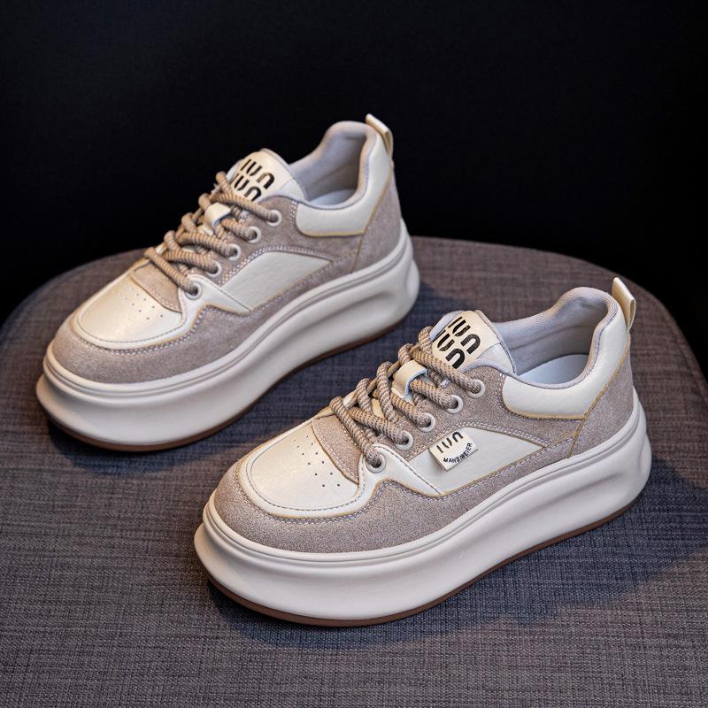 Leather retro little white shoes women's autumn new versatile thick-soled heightening casual shoes muffin sneakers board shoes