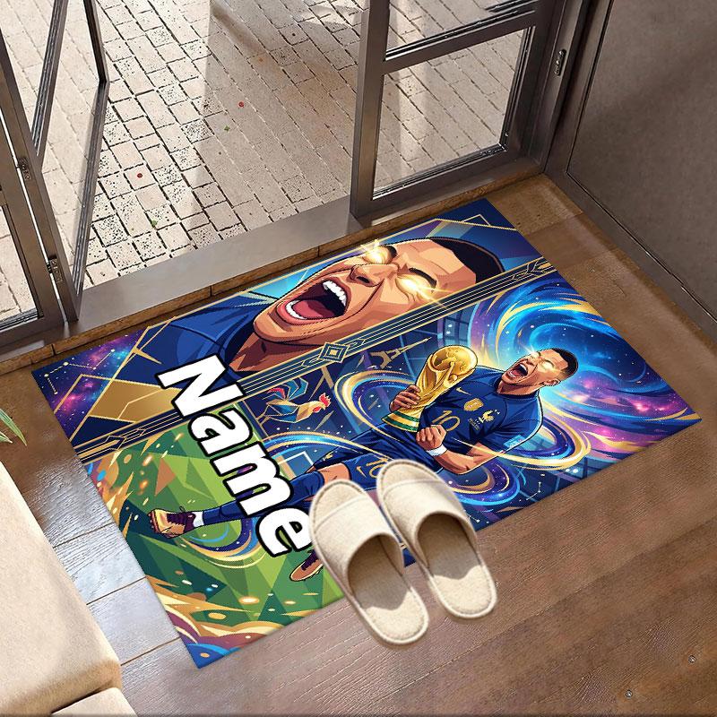 Custom Name Personalized Kylian Mbappe Print Carpet, Versatile Home Decor Rug, for Playroom, Apartment, Balcony, Entryway, Hallway Gift