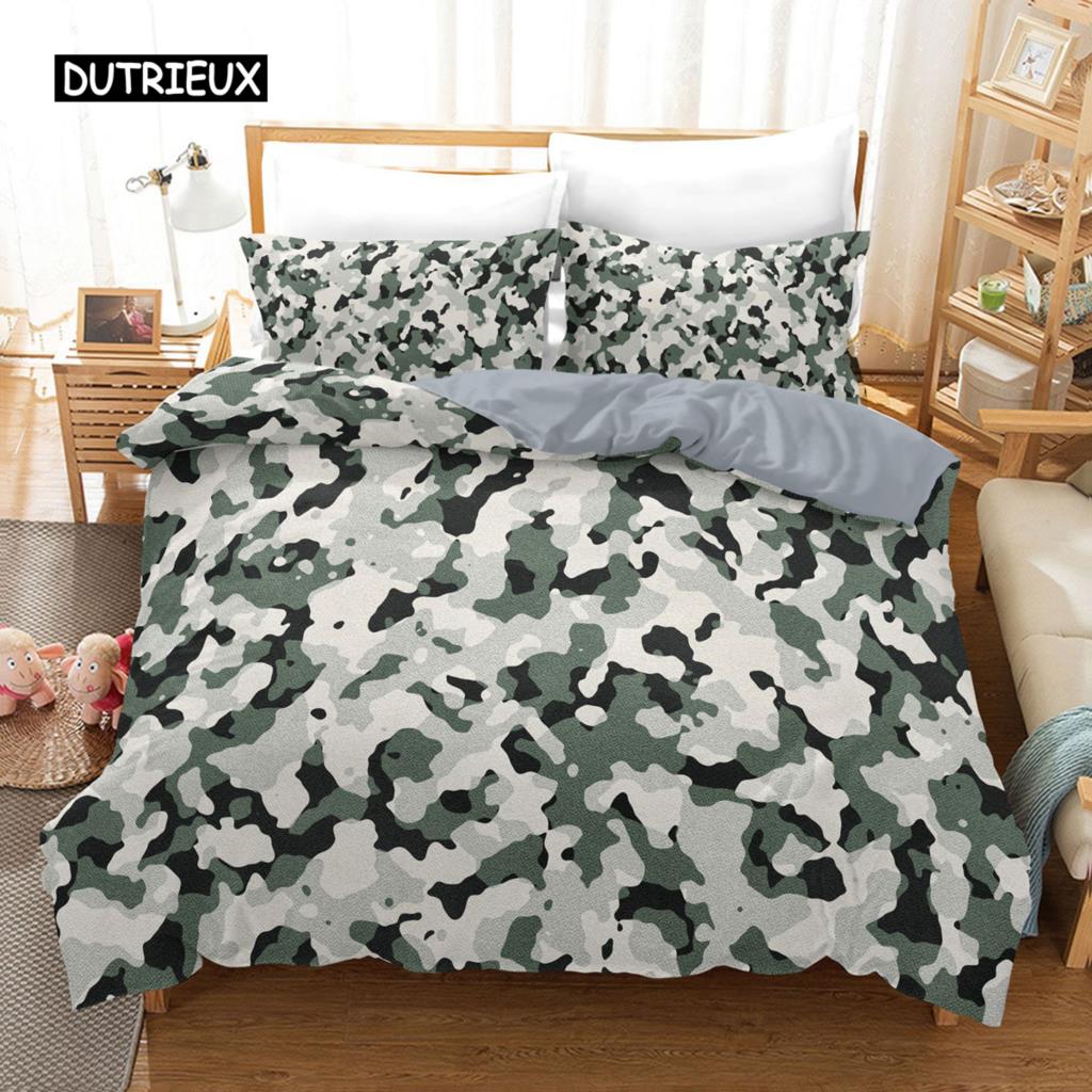 Camo Duvet Cover Set Camouflage Concept Concealment Bedding Set King Size Grey Black Twin Comforter Cover for Kids Teens Adults