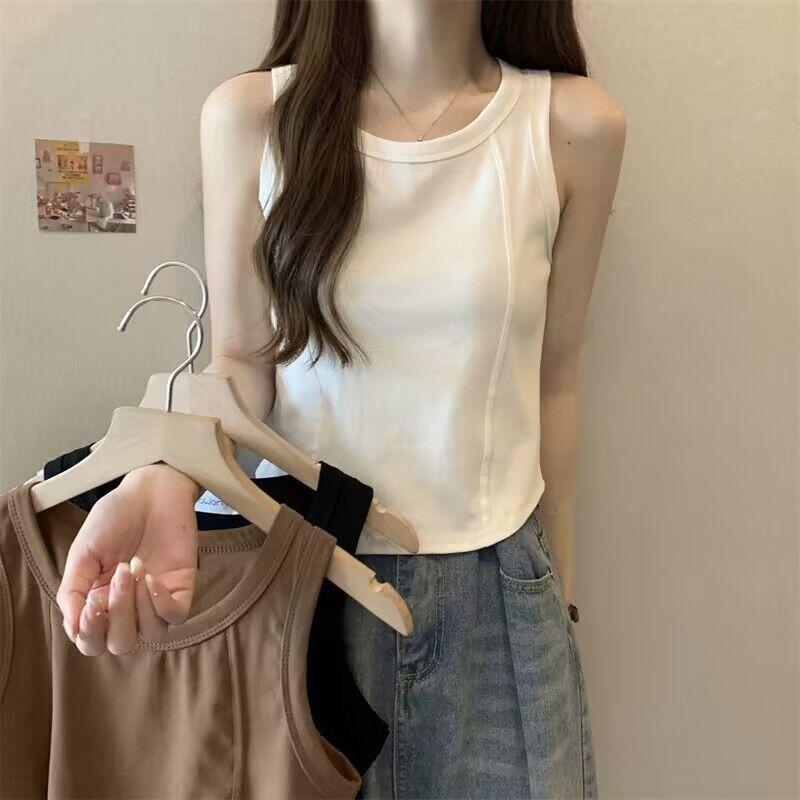 Women Summer Solid Tank Tops Sports Crop Tops Knit Camis Tops