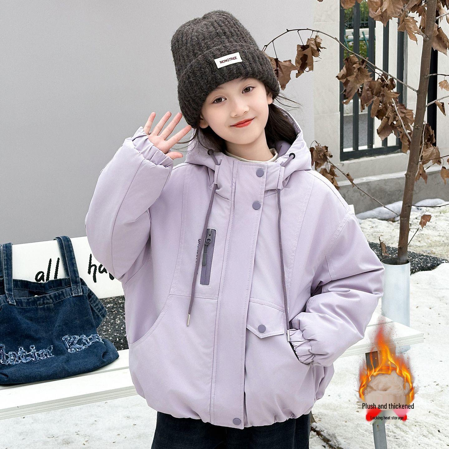 Girls  Plus Velvet Padded Ski Jacket Winter 2025 - Thick Cotton Parka 110